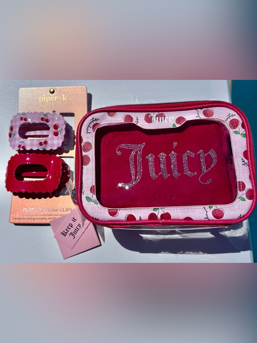 Juicy 2 Piece Cherry Makeup Case bundle